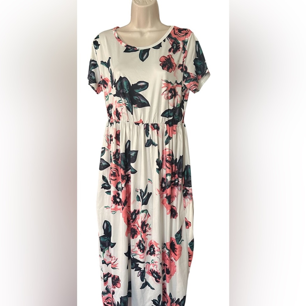 Liumilac Maxi Floral Dress with Elastic Waist Size L NWT